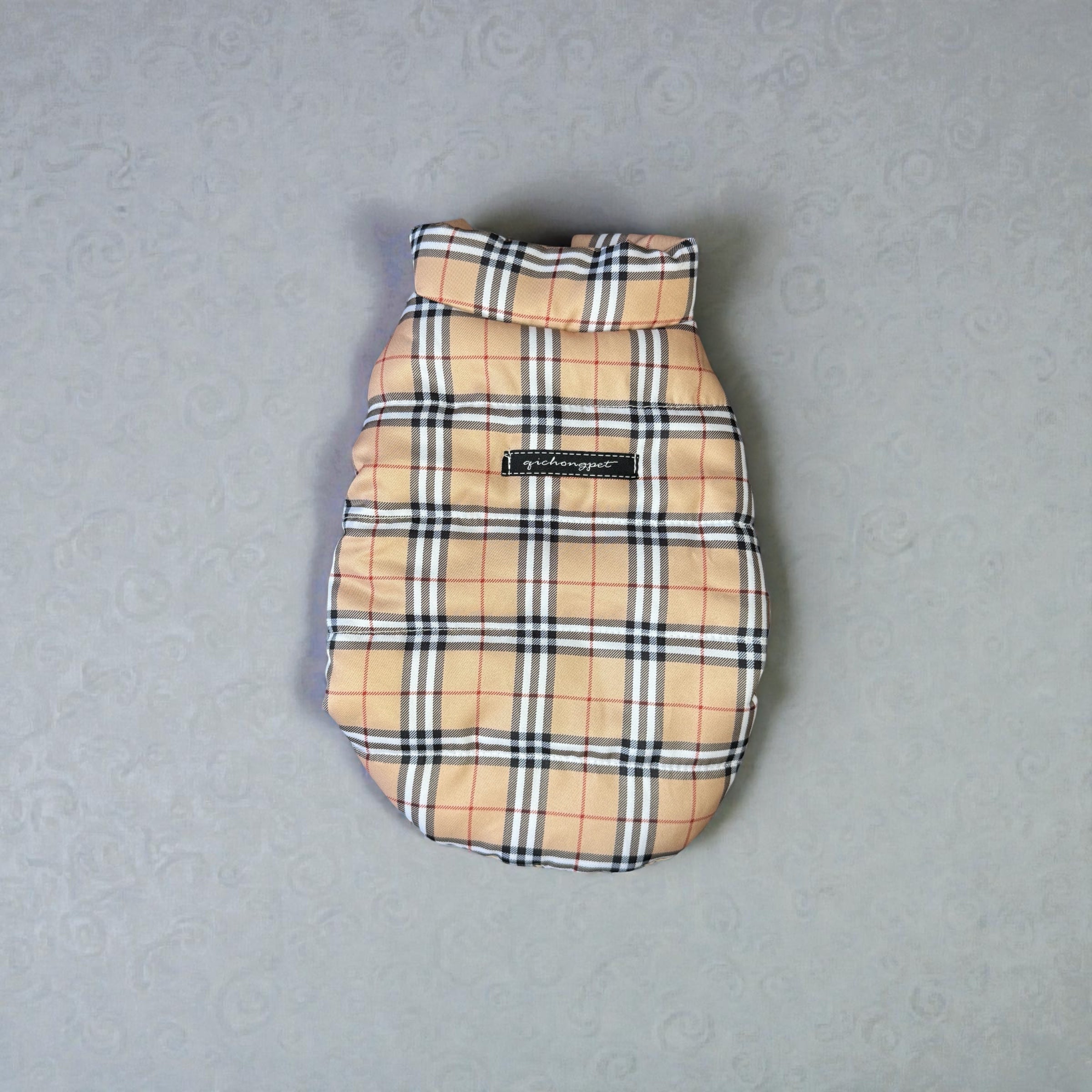 Plaid Puffer Vest – Beige Check