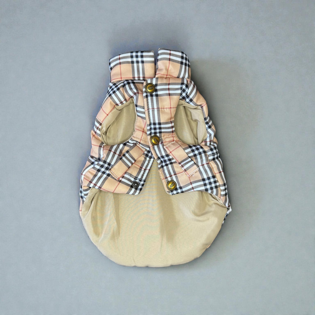 Plaid Puffer Vest – Beige Check