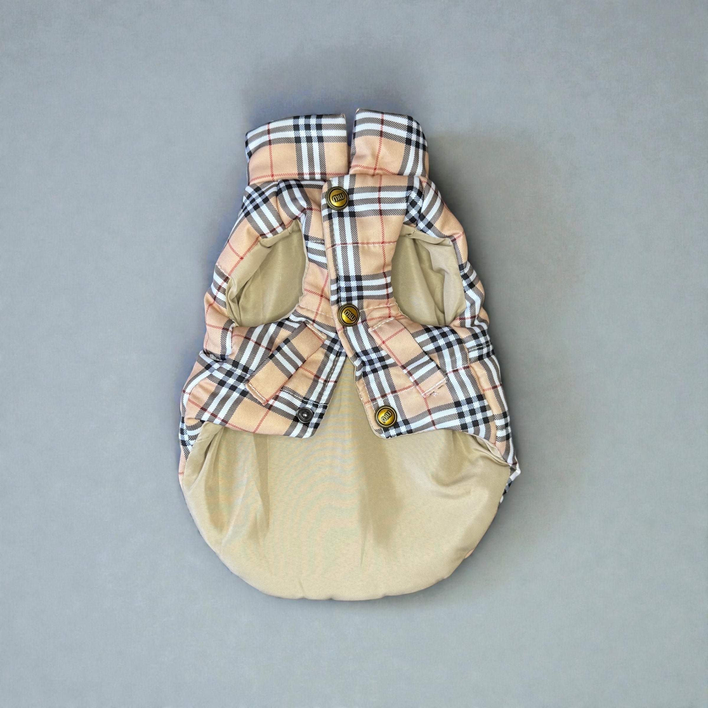 Plaid Puffer Vest – Beige Check