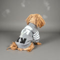 Gray Soft Knit Dog Sweater with White Stripes & Letters