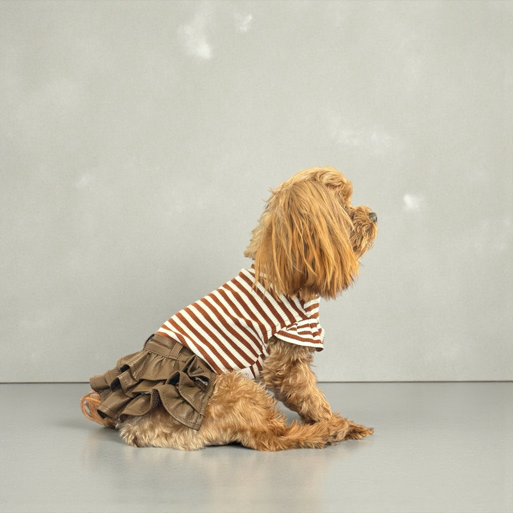 Brown Striped Dog Dress with Ruffle Skirt