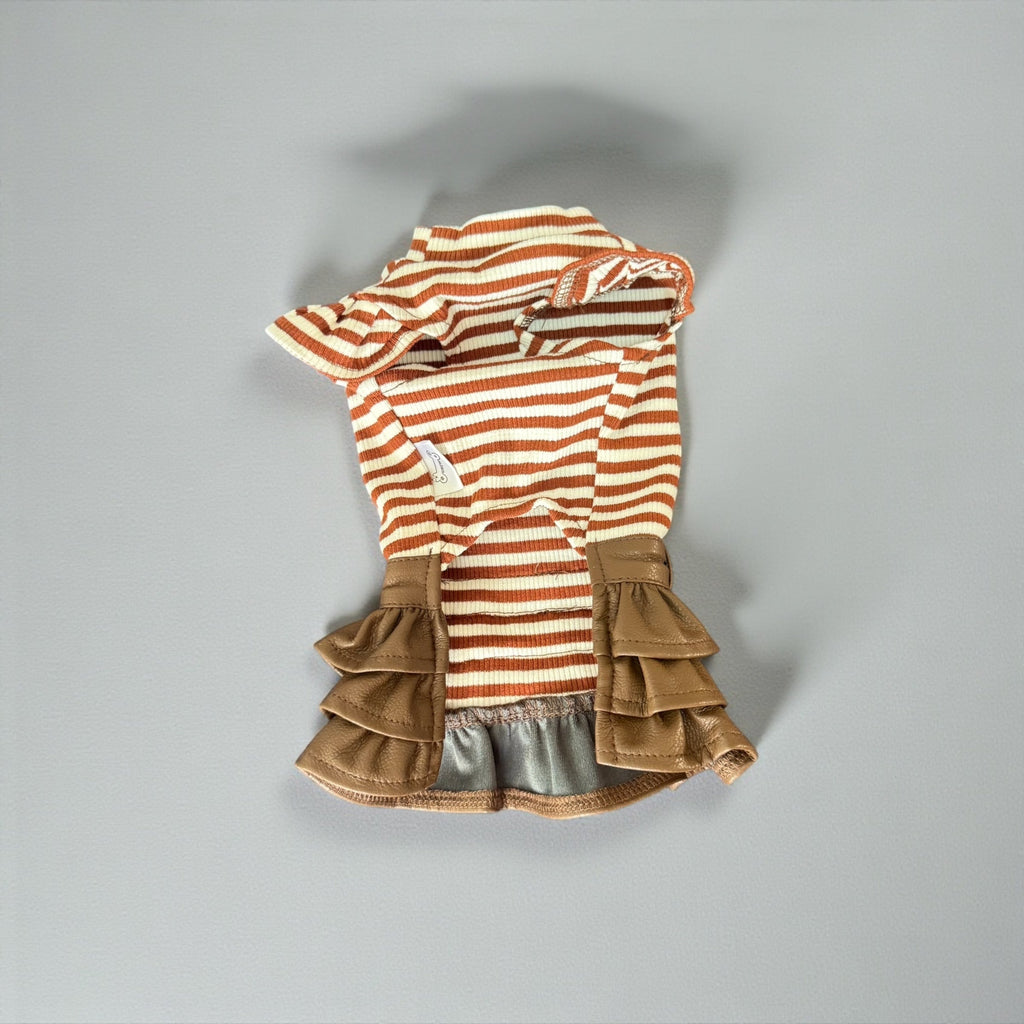 Brown Striped Dog Dress with Ruffle Skirt