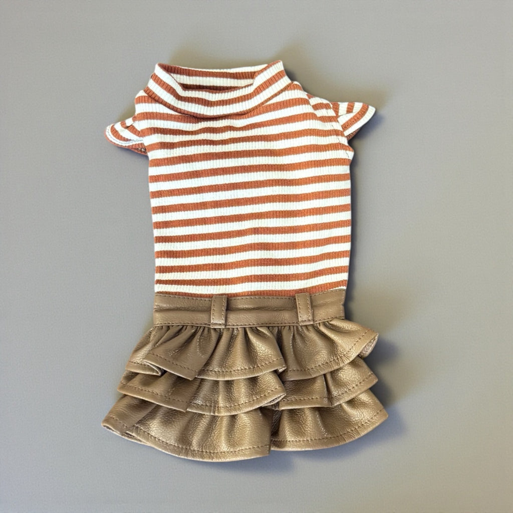 Brown Striped Dog Dress with Ruffle Skirt