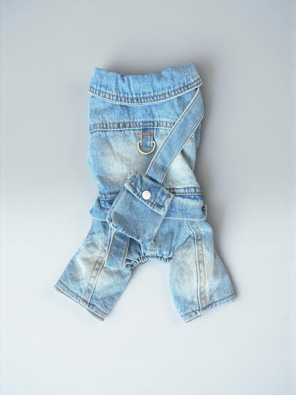 Denim Fleece-Lined Dog Jumpsuit with Harness Ring