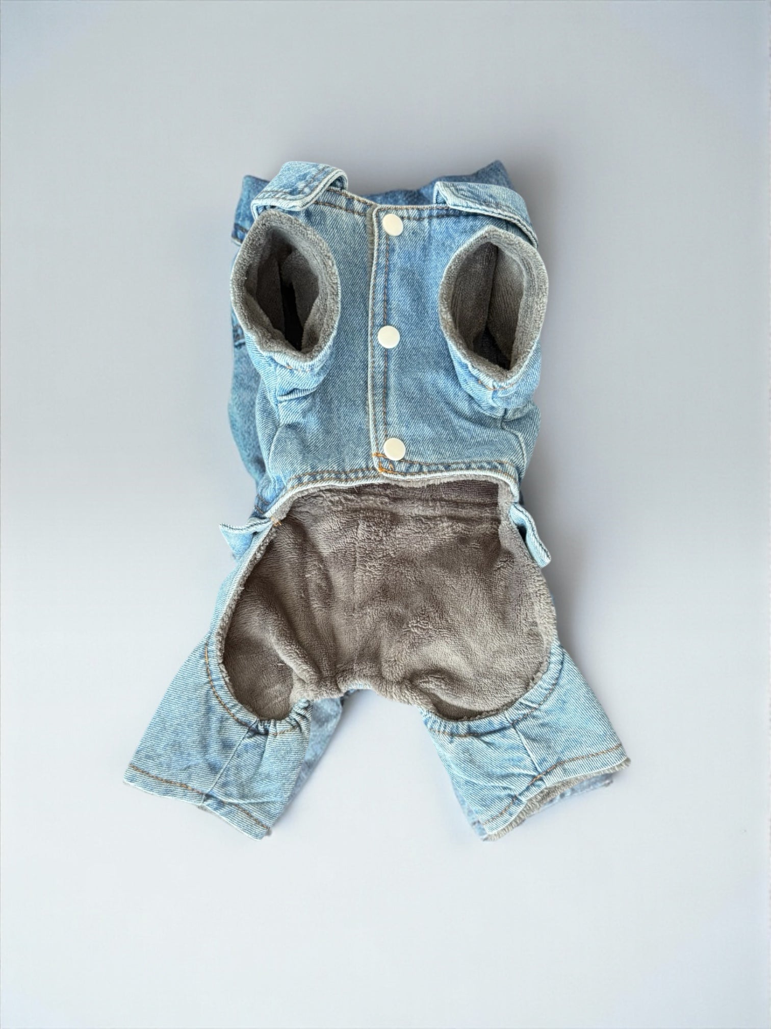 Denim Fleece-Lined Dog Jumpsuit with Harness Ring
