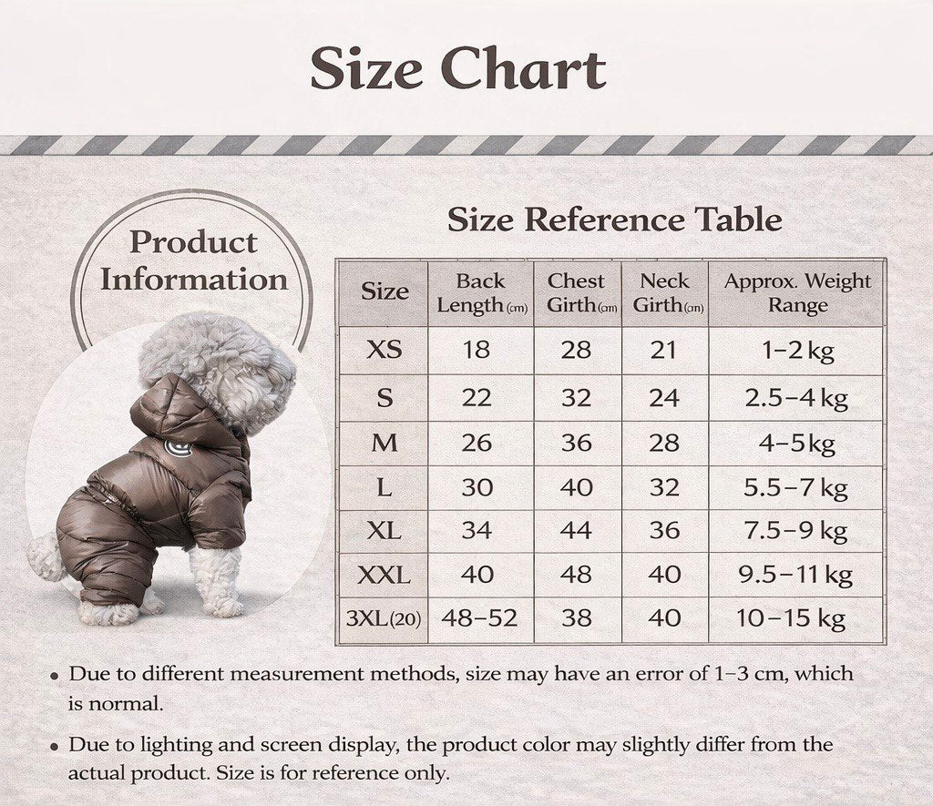 Waterproof Hooded Dog Winter Jumpsuit with Down Cotton Insulation