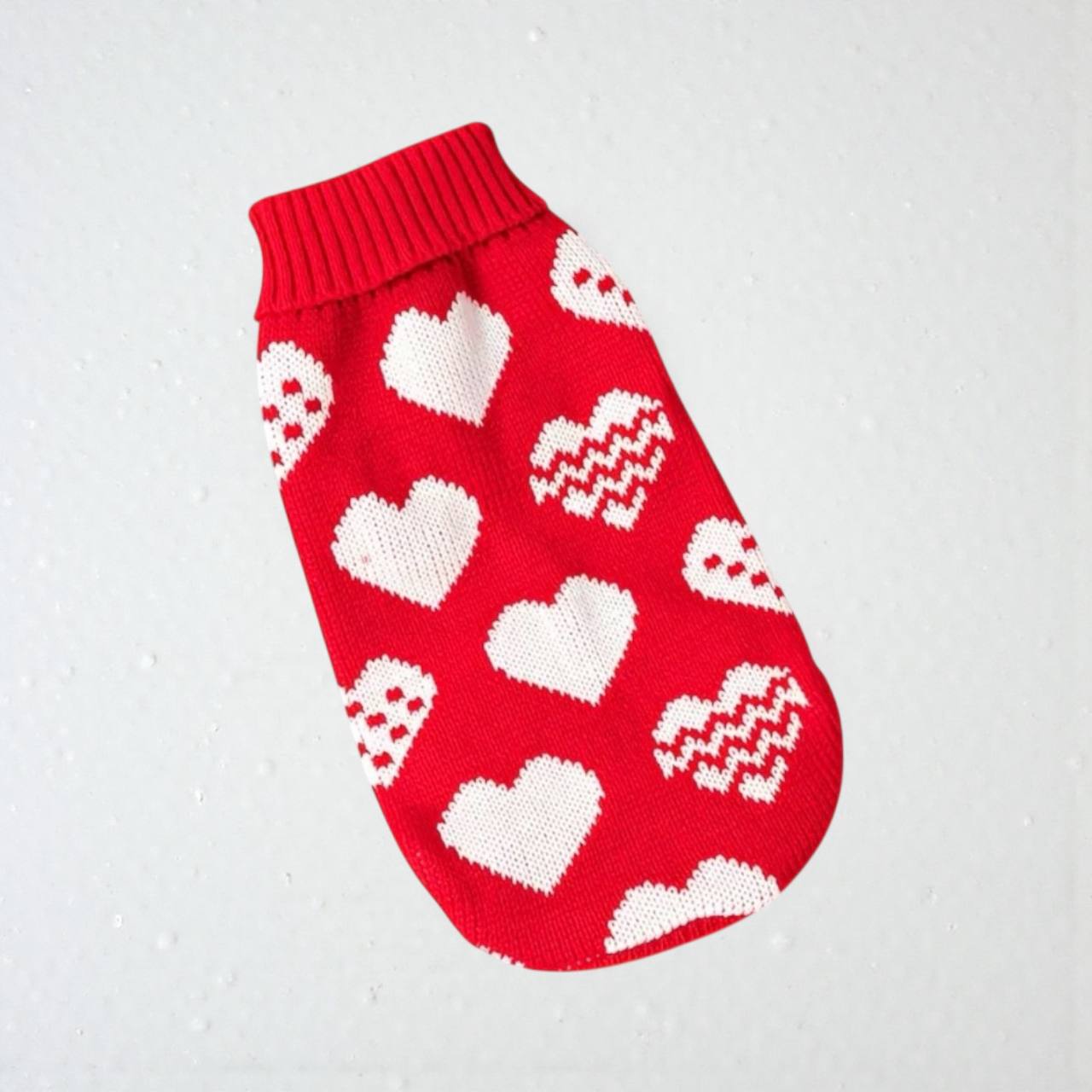 Heart Knit Dog Sweater – Red
