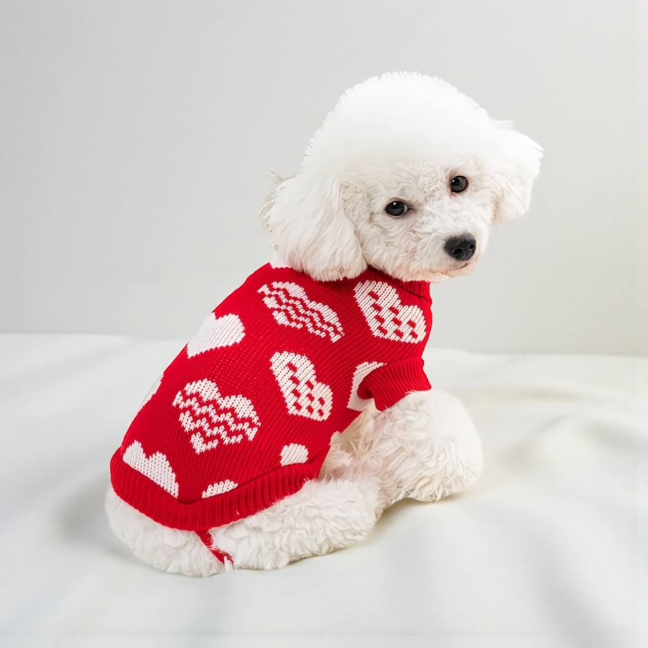Heart Knit Dog Sweater – Red